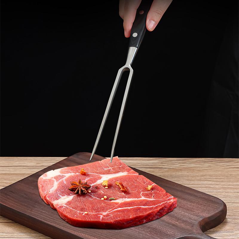 Stainless Steel Portable Outdoor BBQ Barbecue Tool with Wooden Handle, Food Meat Fork