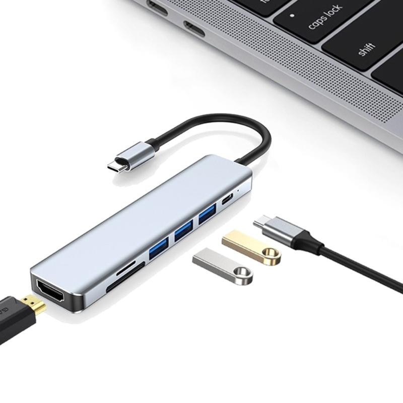 7 In 1 TypeC Hub USB Adapter Charging Dock HDMIcompatible USB3.0 PD for Laptop and Tablets Multiple Devices