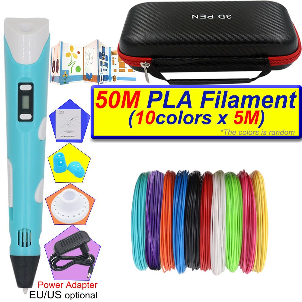 3D Printing Pen Set for Kids with LCD Display Power Adapter Storage Box and 200M PLA Filament Birthday Christmas Gift