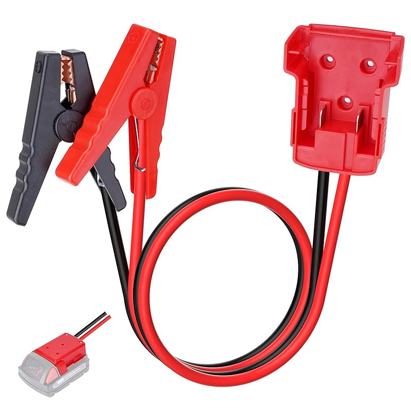 Jumper Cables With Alligator Clips Compatible With Milwaukee M18 18V Battery, 2Ft 8AWG Silicone Wire Jumper Starter Clamps, Automotive Booster Cable