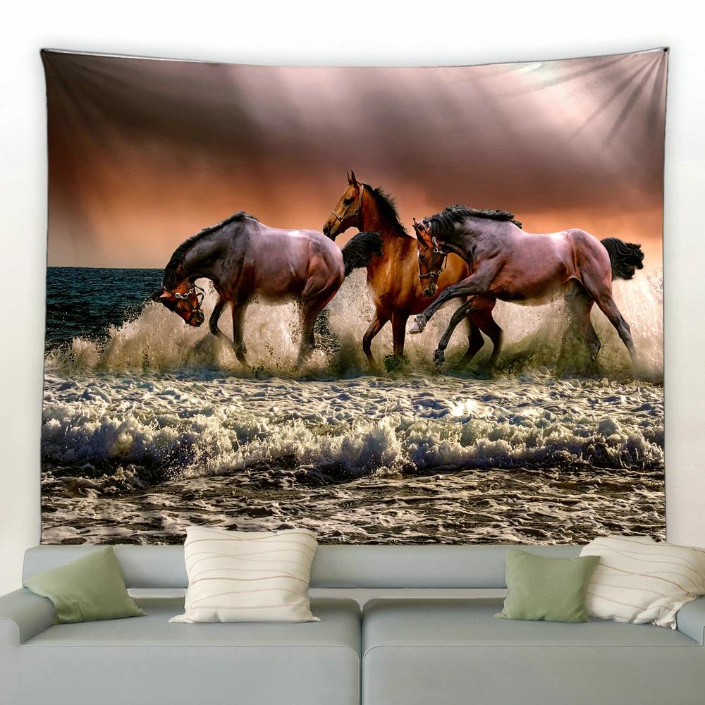

Pentium Horse Printing Tapestry Wall Hanging Polyester Fabric Home Living Room Decor Wild Animals Pattern Big Couch Blanket 74x94cm(29x37in)
