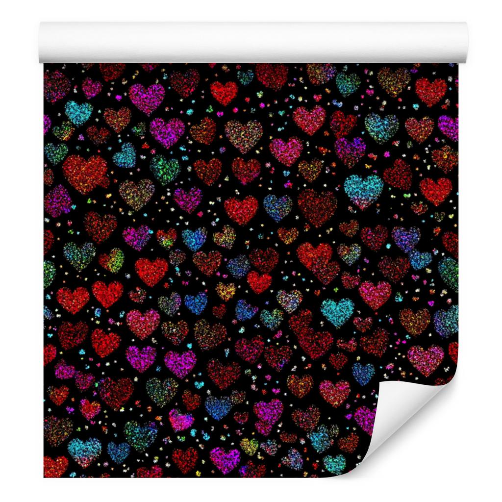Neon Glitter Hearts Wallpaper Black, Burgundy and Maroon 50x1000