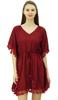 Bimba Women's V Neck Tassel Kaftan Short Rayon Caftan Designer Beachwear Coverup