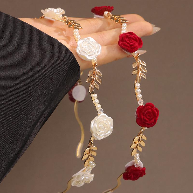 Rose Pearl Headband: French Retro High-End Hair Accessory with Wheat Ear Design