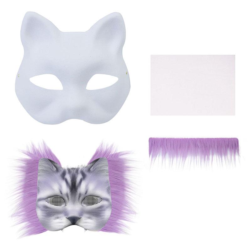 Diy Blank Masks Hand-Painted Animal Fox Cat Graffiti Mask White Embryo Pulp Mask Halloween Party Half Face Mask Decoration Gifts
