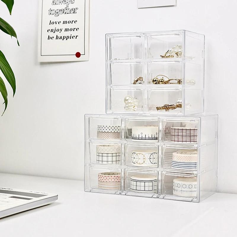 Jewelry Organizer Desktop Storage Box Transparent Drawer Shelf Stationary Hair Decoration Box Stacked Organizer Case