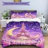3PC Custom Name Eiffel Tower Fantasy Night Bedding,soft and breathable,2D Flat Print,room decor.,Poster Three-piece set,Soccer Three-piece set,Art,Pos