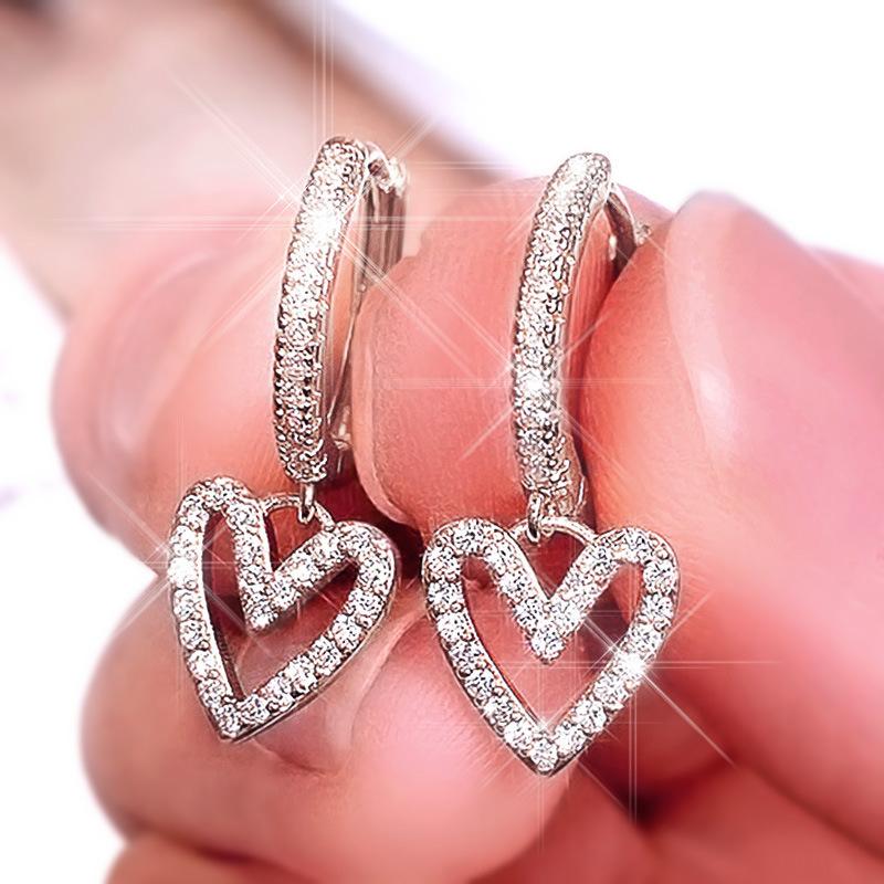 Creative Hollow Heart-Shaped Hanging Earrings, Sweet Wind Love Earrings Valentine'S Day Gift For Women Qixi Festival