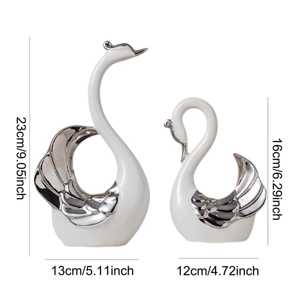 Porcelain Swan Couple Figurines Pair Statues Collectible Craft Table Centerpiece