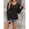 Women's V Neck Long Sleeve Slim Fit Ribbed Knit Solid Color Basic T Shirt Casual Daily Layering Top