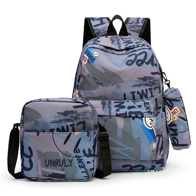 School bag fashionable men's three-piece backpack, primary and secondary school student school bag fashionable large-capacity anti-splashing backpack
