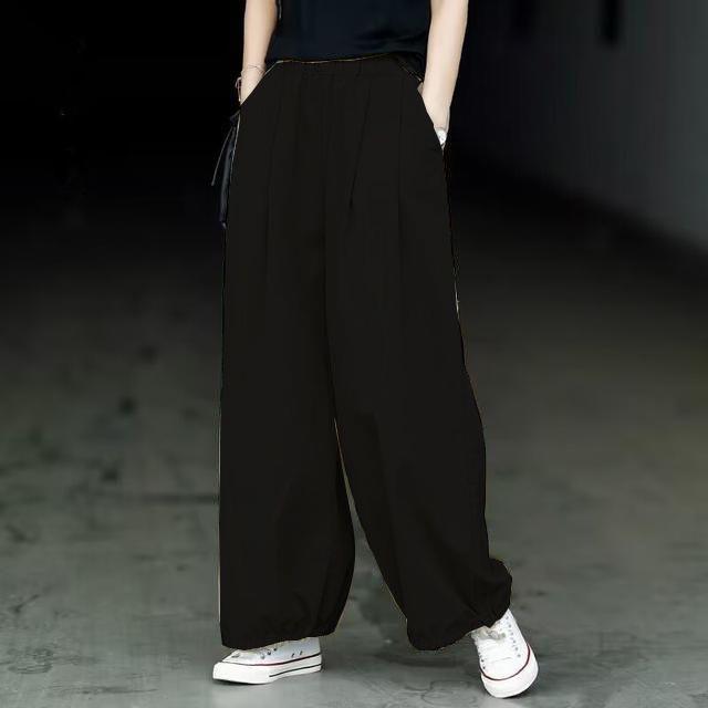 

Unisex Versatile Thin Wide-Leg Pants, High-Waisted, Solid Colors, Jogger Cuffs, Casual Sportswear, Straight Long Fit. M (90-105 jin)
