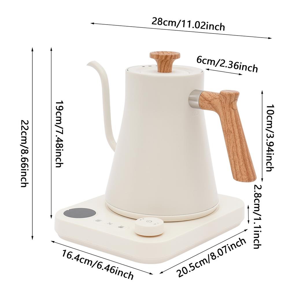 1200W 0.9L Stainless Steel Electric Kettle, Electric Gooseneck Kettle for Coffee and Tea with LED Display (White)