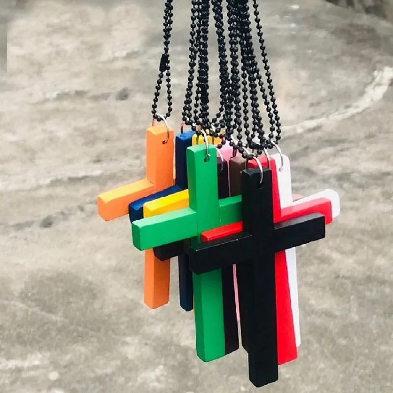1-3pcs Trendy Cool Punk Gothic Wood Cross Pendant nNecklace for Women Men Vintage Black Hip Hop Y2k Necklace Party Jewelry Gift