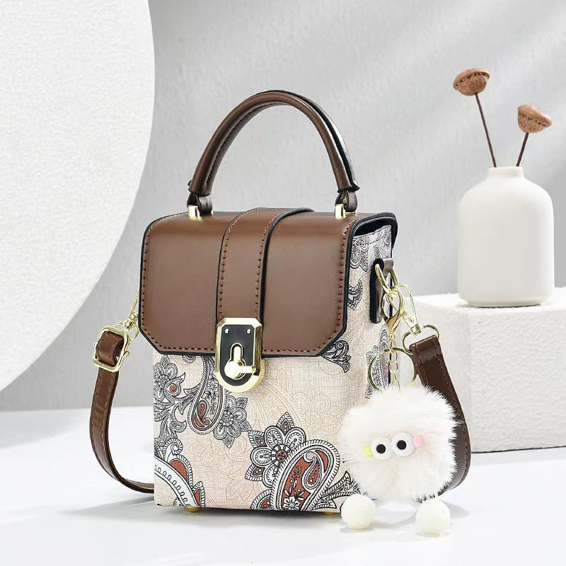 Women's Paisley Print Box Crossbody Bag, Lightweight PU Leather Mini Top Handle Handbag, Detachable Strap Shoulder Bag
