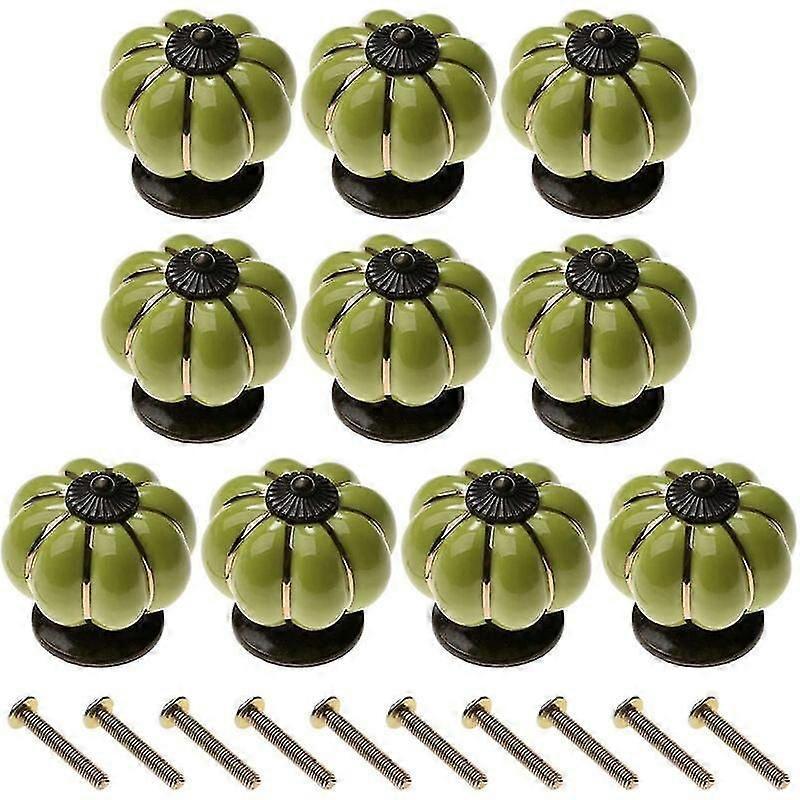 10x Furniture Door Handle Pumpkin Shaped Ceramic Knob for Cabinets Drawers Green