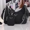P Family Women's 3-in-1 Triangle Logo Waterproof Nylon Hobo Chain Crossbody Bag