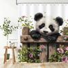 Cute Panda Shower Curtain,Funny Farmhouse Panda Chinese Animal Floral Leaves Waterproof Polyester Fabric Bathroom Curtain with