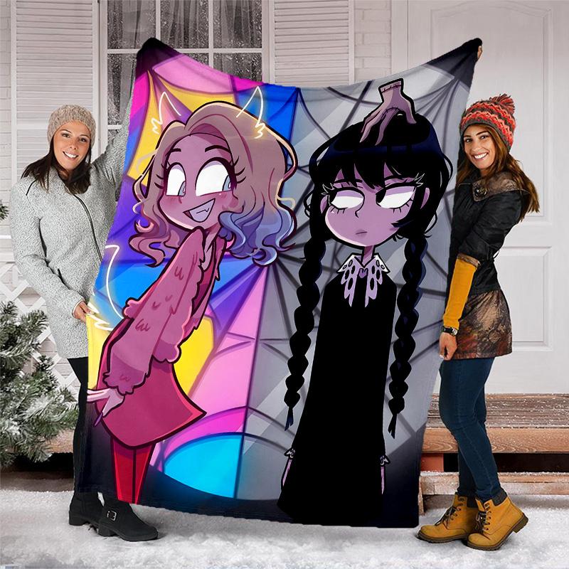 1pc Addams Family Wednesday7 Theme Blanket - Digital Print, Polyester, Cozy for All Seasons, Perfect for Outdoor, and Travel