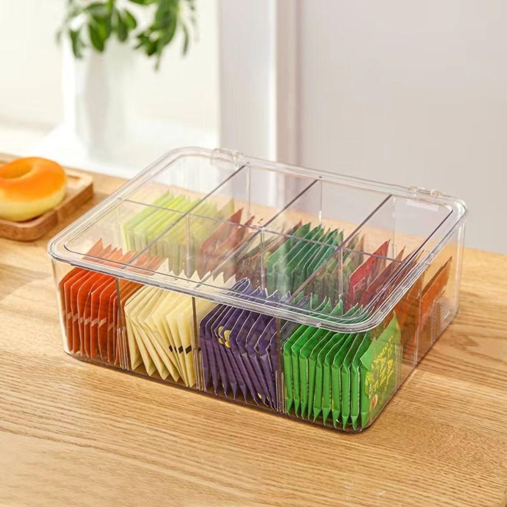 Organizer Coffee Bag Compartment Box with Lid Transparent Flip Top Storage Box  Seasoning