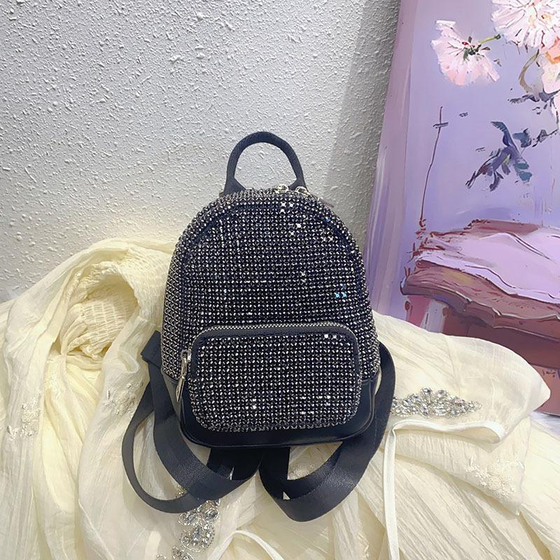 

Exquisite and shiny handmade diamond inlaid high-end backpack, trendy campus style casual backpack, crossbody women s bag чёрный