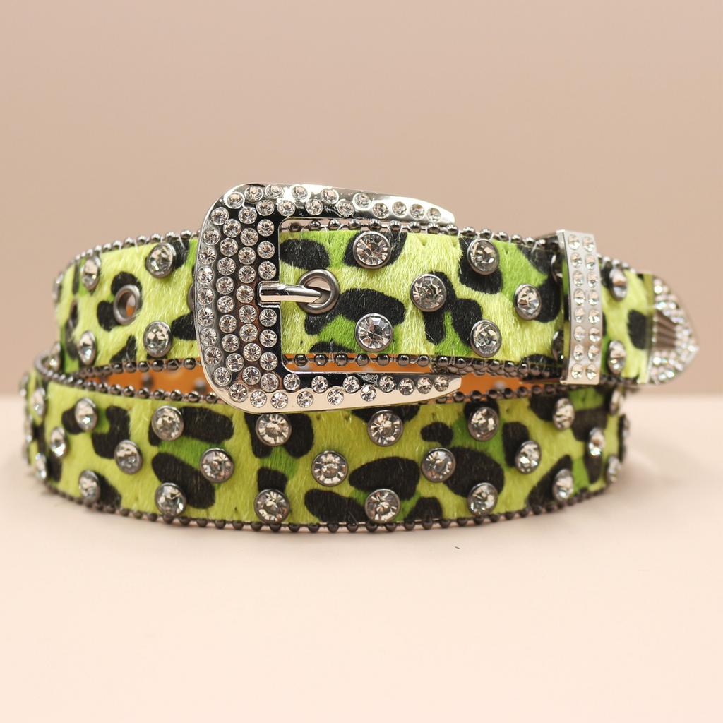 Cross Belt Leopard Print Western Rhinestone Belt Personalized Denim Woman Rivet Jeans Belt