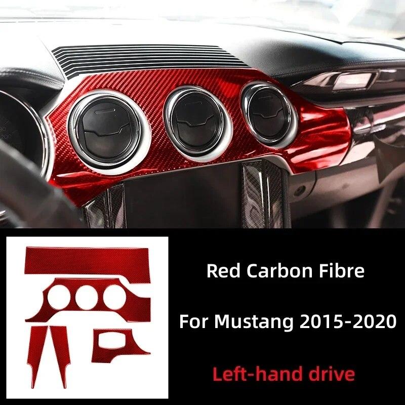 

Для Ford Mustang GT 2015-аксессуары из углеродного волокна для интерьера автомобиля, крышка панели приборной панели, накладка, наклейка, декоративная рамка Left-hand drive красный