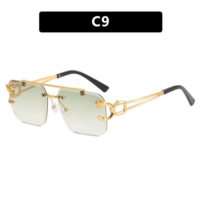 New Double Beam Square Sunglasses Leopard Frameless Cut Edge Sunglasses Women Vintage Trend Brand Design Men Shades Eyewear