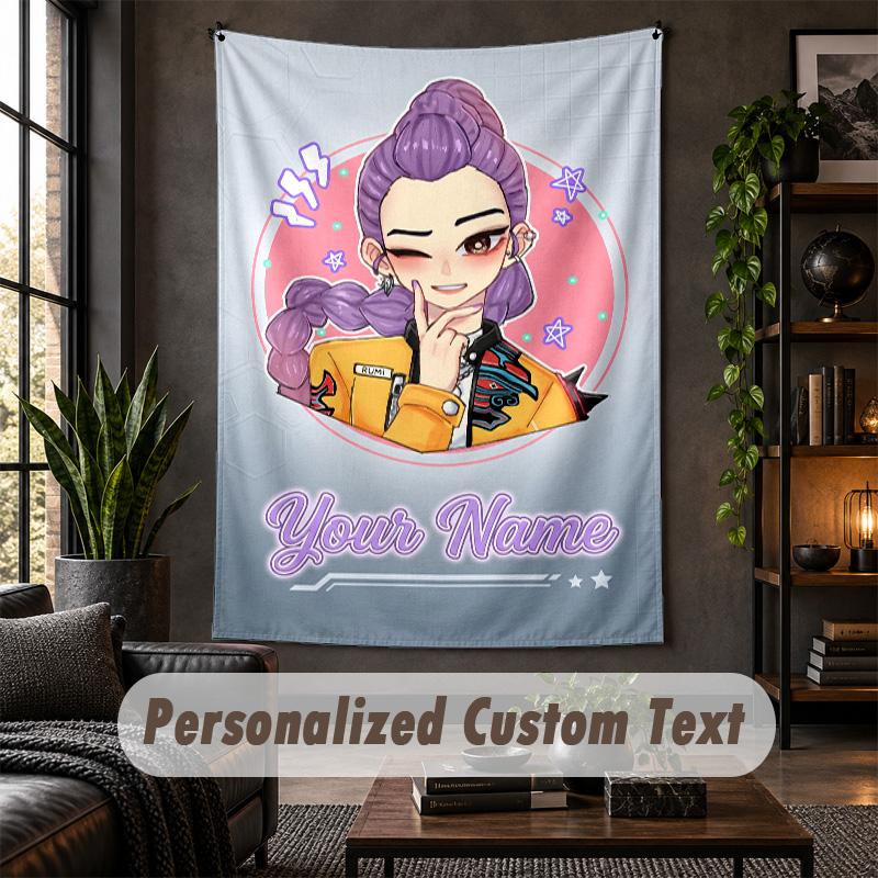 Wall Tapestry Kpop Demon Hunters Print Custom Name Text Wall Hanging Home Decor