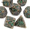 7 Pcs Yellow Green Tree Vine Metal Dice Solid Metal Polyhedral Dice Set Suitable for Role-Playing RPG Board Game Dice RPG