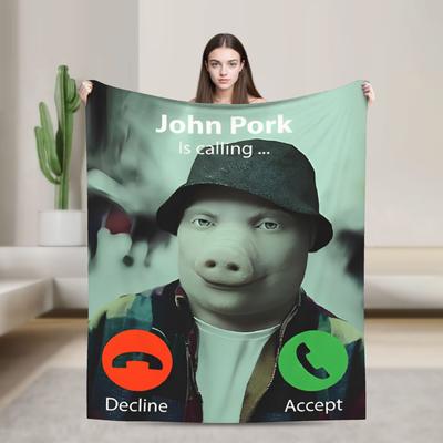 John Pork Is Calling Blanket Fleece Funny Pig Meme Soft Throw Blankets for Bedding Couch Bedroom Quilt