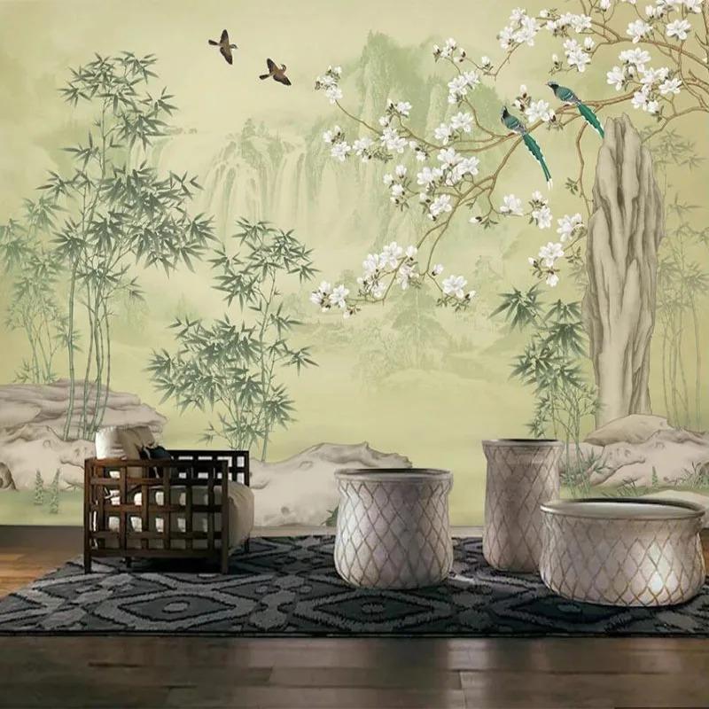 3d Bamboo Forest Wallpaper Magnolia Flowers And Birds Classical Wall Mural Living Room Study Home Decor