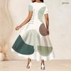 Women Plus Size Round Neck Short Sleeve Abstract Printed White Purple Gray A Line Long Dress