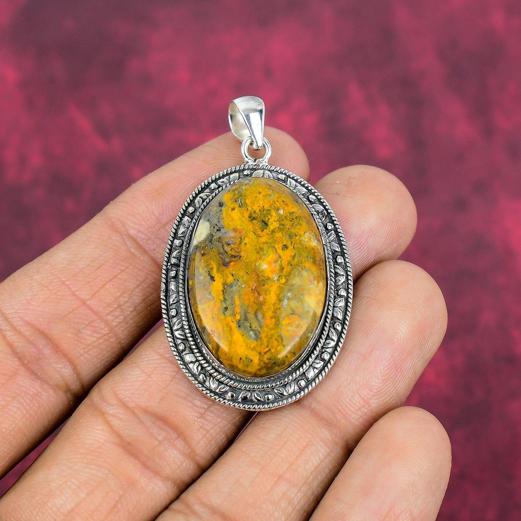 Bumblebee Jasper Pendant, 925 Solid Sterling Silver Gemstone Jewelry, Handmade Pendant, For Mother Day