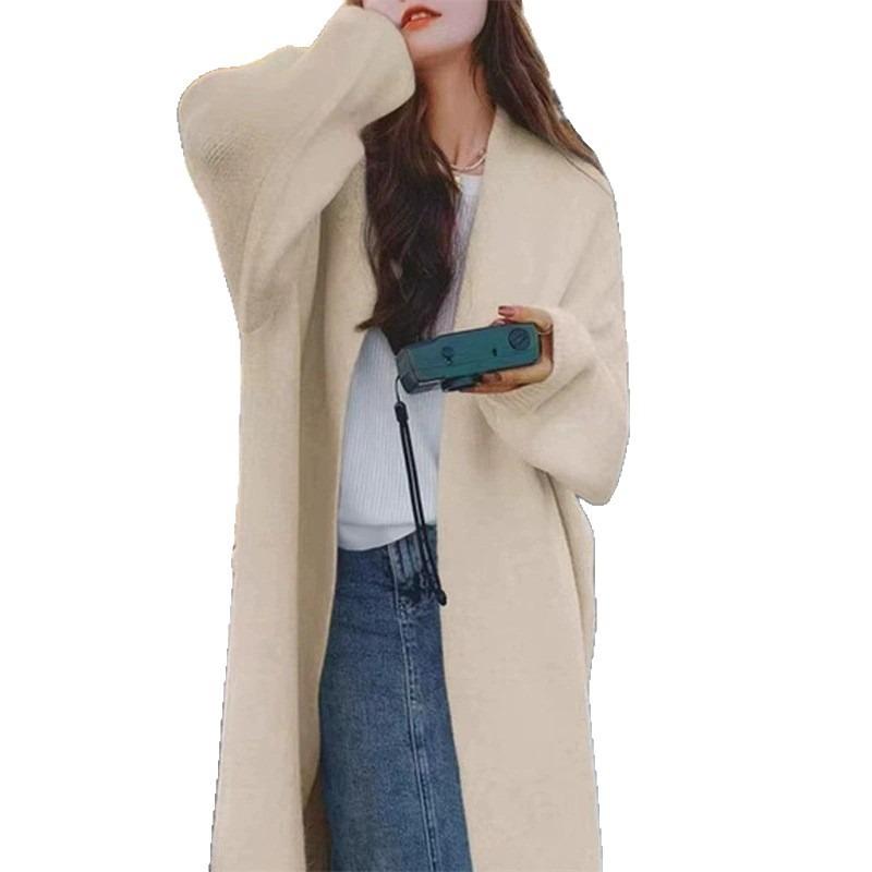 Premium temperament medium and long knitted cardigan women's autumn and winter new loose lazy style commuting versatile sweater jacket