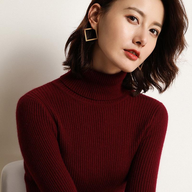 

Женский осенне-зимний пуловер с высоким воротом, облегающего кроя, однотонный, с длинным рукавом, вязаный свитер-базовый слой, элегантный офисный стиль 2XL