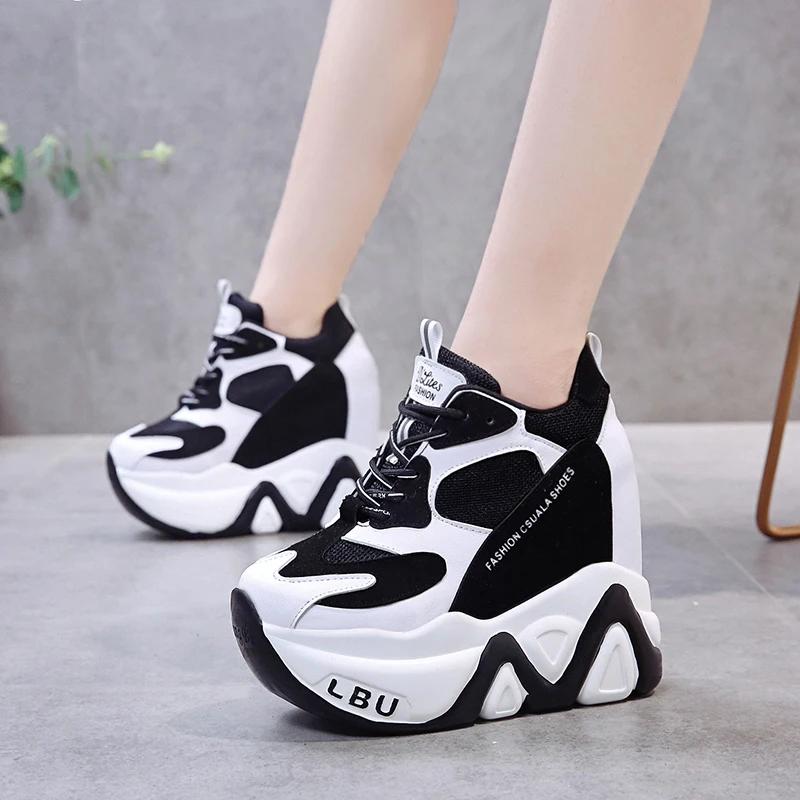 Fashion High-Quality Trainers Sneakers Women High Platform Shoes New Breathable Women Height Increasing Shoes 12.5CM Thick Sole Woman