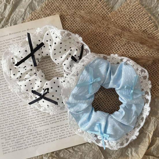 Hair Tie Dot Print Lace Splicing Bowknot Decor Hair Band High Elasticity Soft Fabric Ponytail Holder Hair Accessory