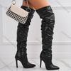 Fashion Comemore Pleated Thigh High Long Botas Sexy Pointed Toe Zipper Over The Knee Women Boots High Heels Solid Color Shoes for Women