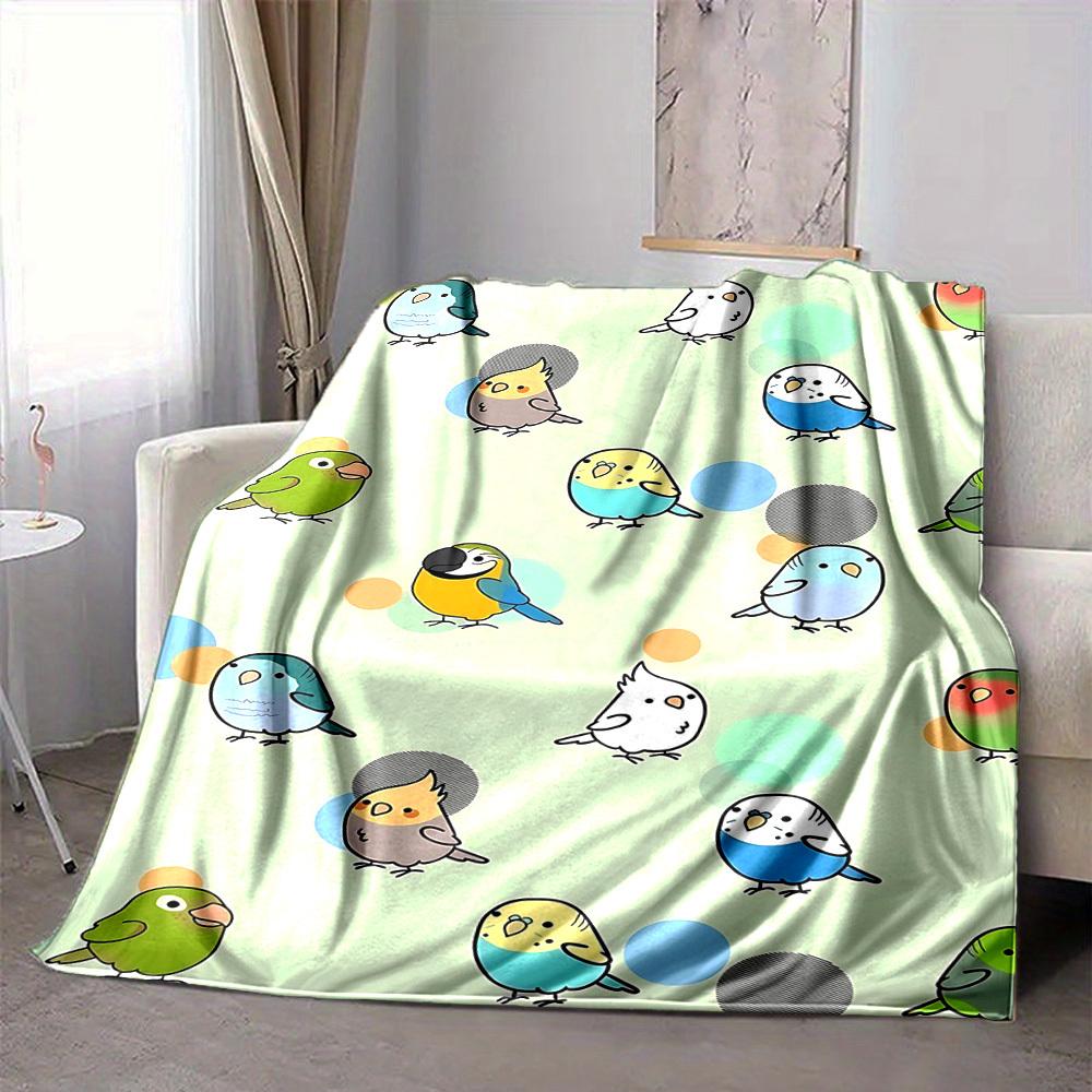 1pc Parakeet Pattern Print Blanket   Lightweight Flannel Throw Blanket For Sofa, Bed, Living Room, Office, Outdoor Travel, Camping