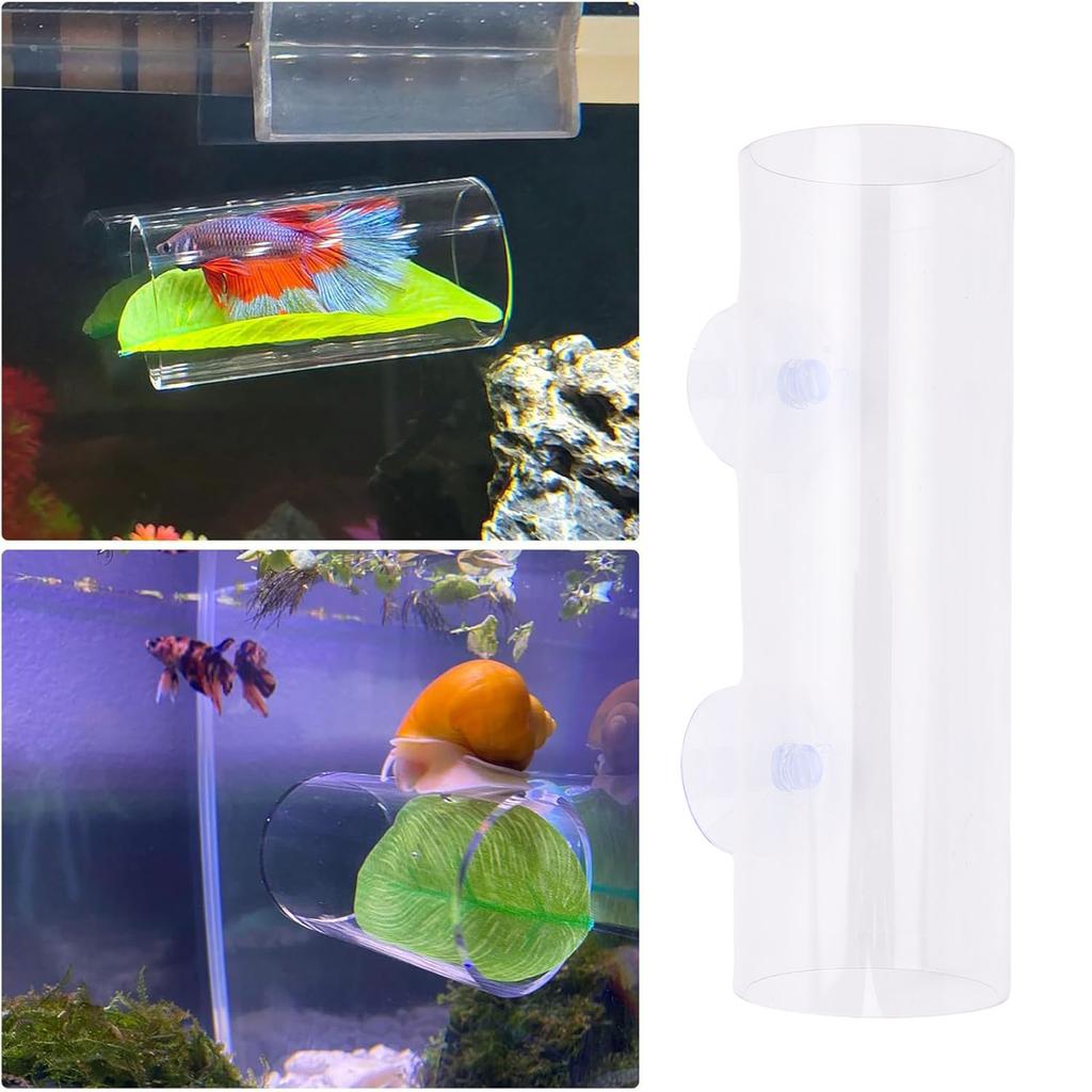 Betta Fish Tunnel Transparent Hollow Betta Fish Tube with Suction Cup for Resting Fish Accessories