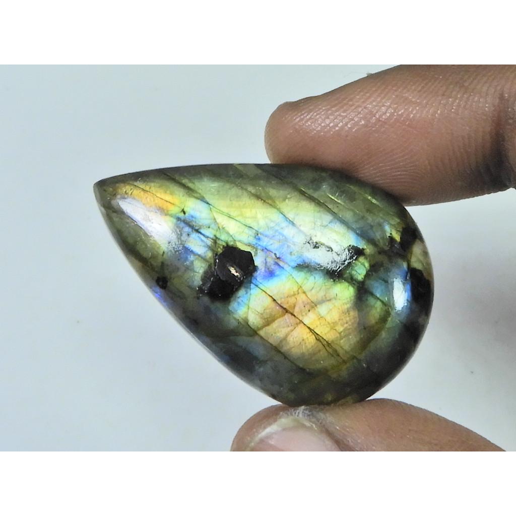 53Cts. Natural Purple Flash Labradorite Pear Cabochon Gemstone 23X36X08MM B-332