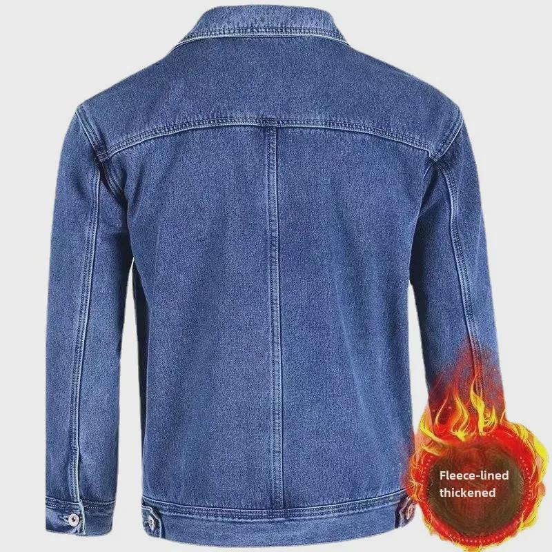 Men's Denim and Velvet Thickened Windproof Winter Coat, Warm and Wear-Resistant, Large Sizes Available