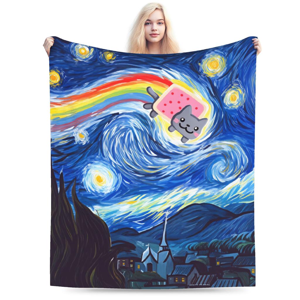 Soft Blanket Girls Boys Decorative Cat Rainbow Pixel Space Nyans Bedding Throws Bedspread For Home Decor Novelty Sofa Bed Cover