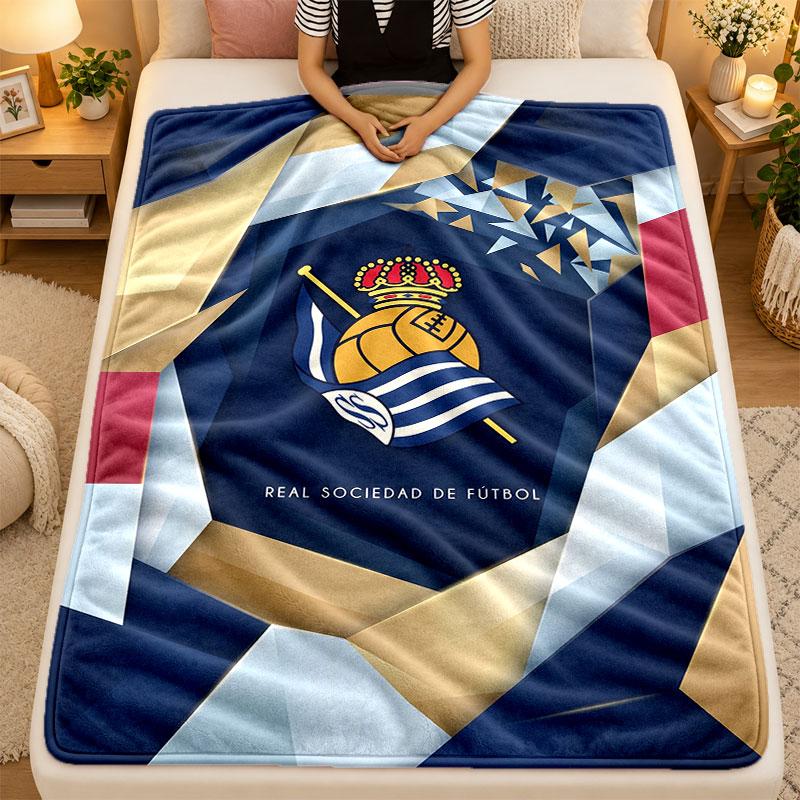 Flannel BlanketReal Sociedad FC Warm Soft Throw Blanket for Indoor Sofa Bed Living Room Use