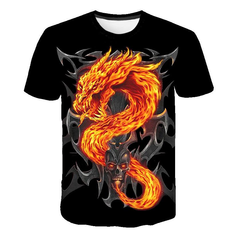 Letní pánské tričko s potiskem draka, módní, ležérní, s krátkým rukávem, denní pouliční oblečení, nadměrné, s kulatým výstřihem, pulovr