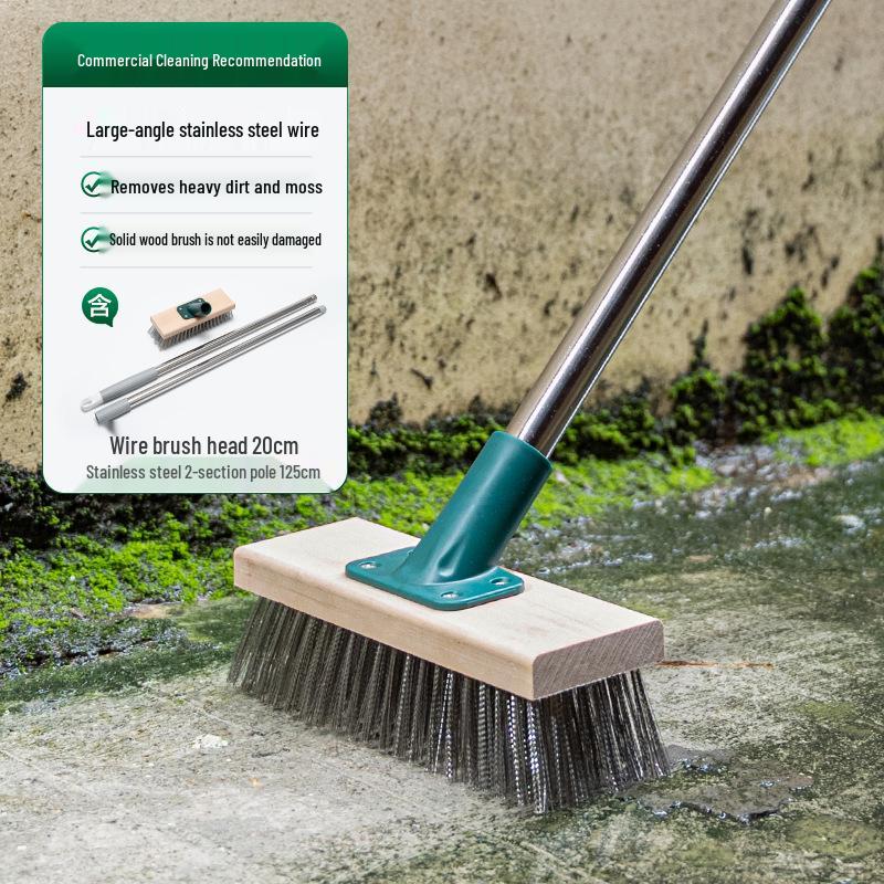 Long-Handled Steel Wire Brush: Floor Scrubber & Rust Remover