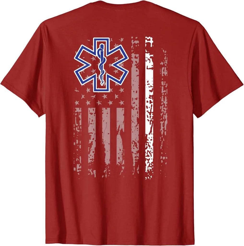 Thin White Line American Flag EMS EMT Star of Life Paramedic TShirt Summer Cotton ONeck Short Sleeve Mens T Shirt New S3XL