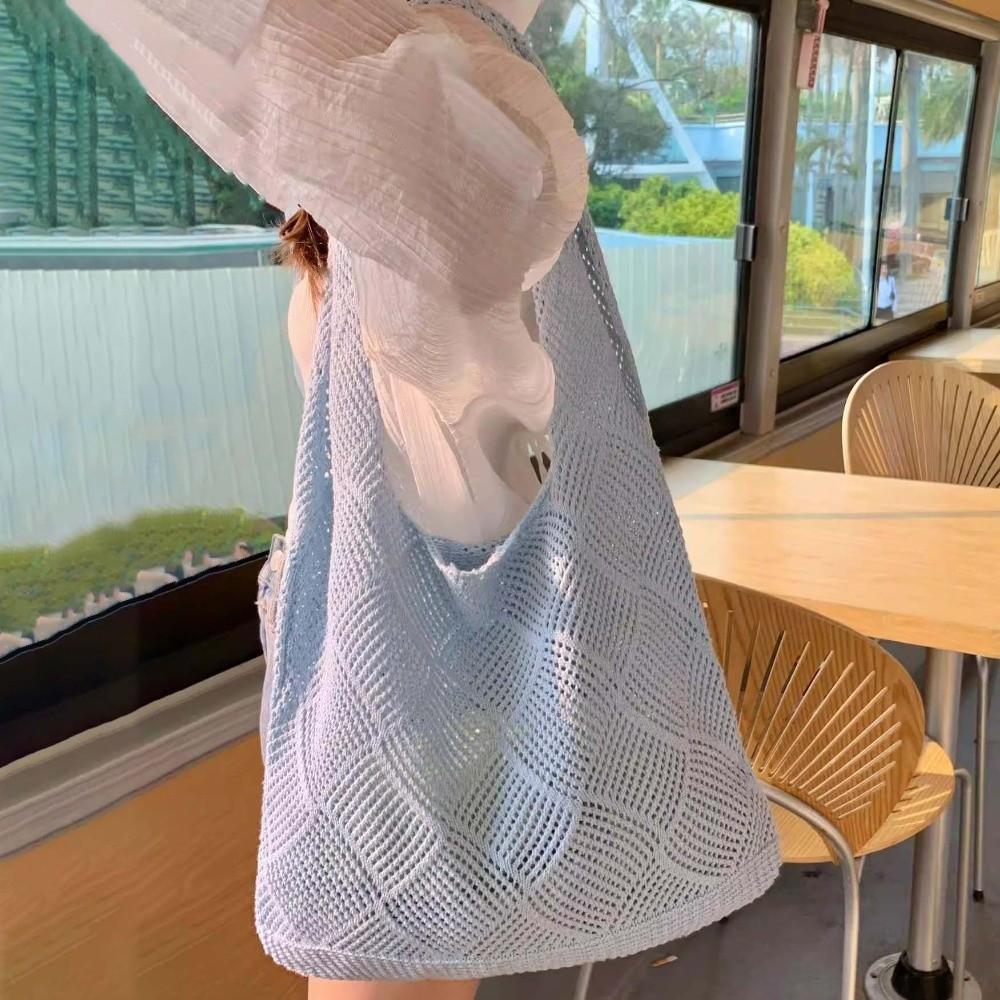 Faltbare Böhmische Häkeltasche Aufwendiges Hohlmuster Gestrickte Umhängetasche Fotografie Requisite