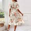 A Summer V-neck Short-sleeved Casual Floral Print Dress For Women